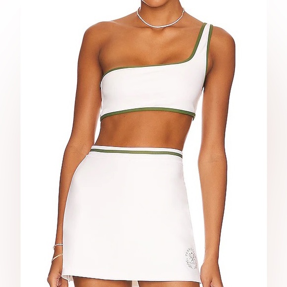 nwt WeWoreWhat Tennis Contrast One Shoulder Bra Top Optic White Court Green Med - Picture 9 of 10